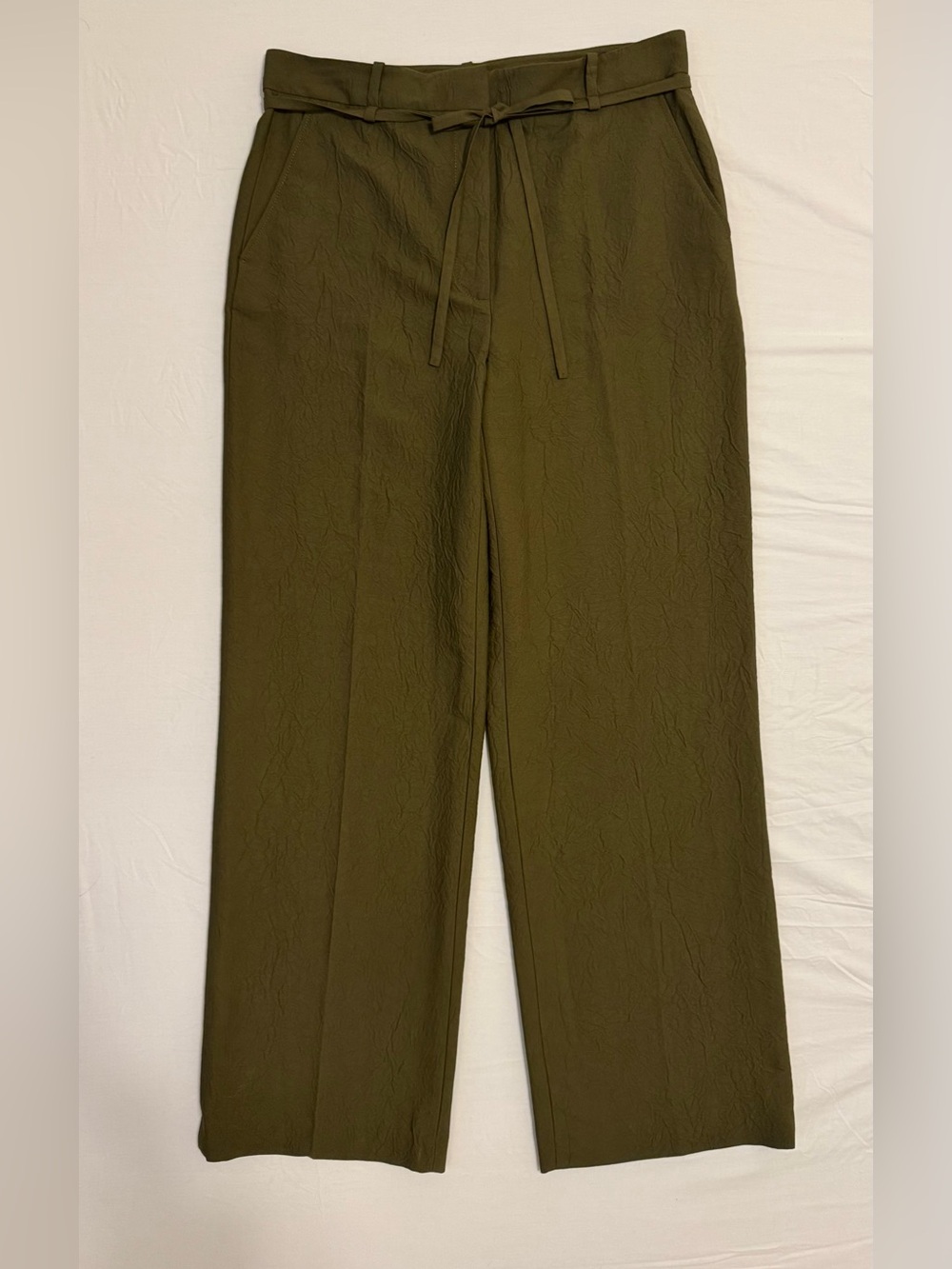 Zara Women’s Olive Green Relaxed Wide Leg Pants Size Large EUC Textured Fabric
